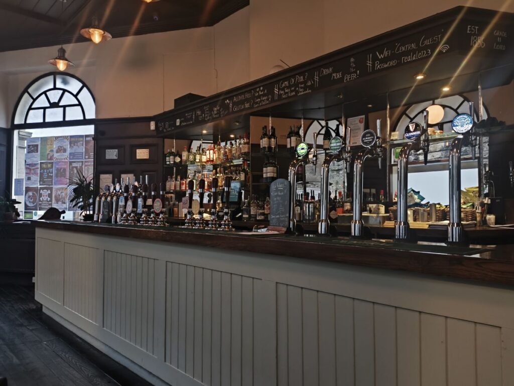 Bar of the Central Bar in Gateshead showing Real Ale pumps
