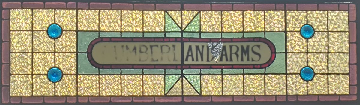 Stained g;ass window at the Cumberland Arms Newcastle