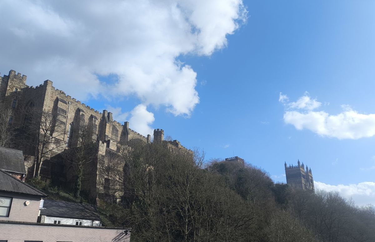 Durham Cathedral and Castle from Old Elvet Bridge on a Sunny Day