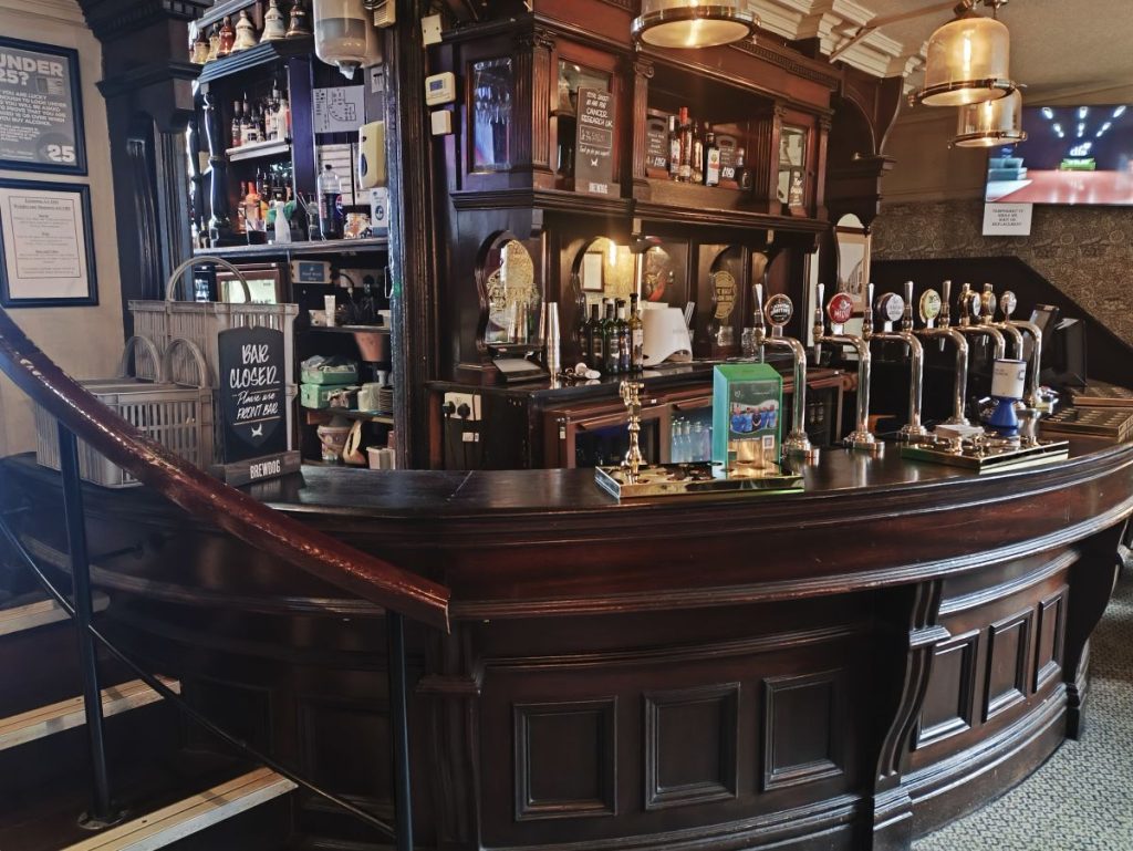 The curved back bar at The Half Moon Inn, Elvet, Durham