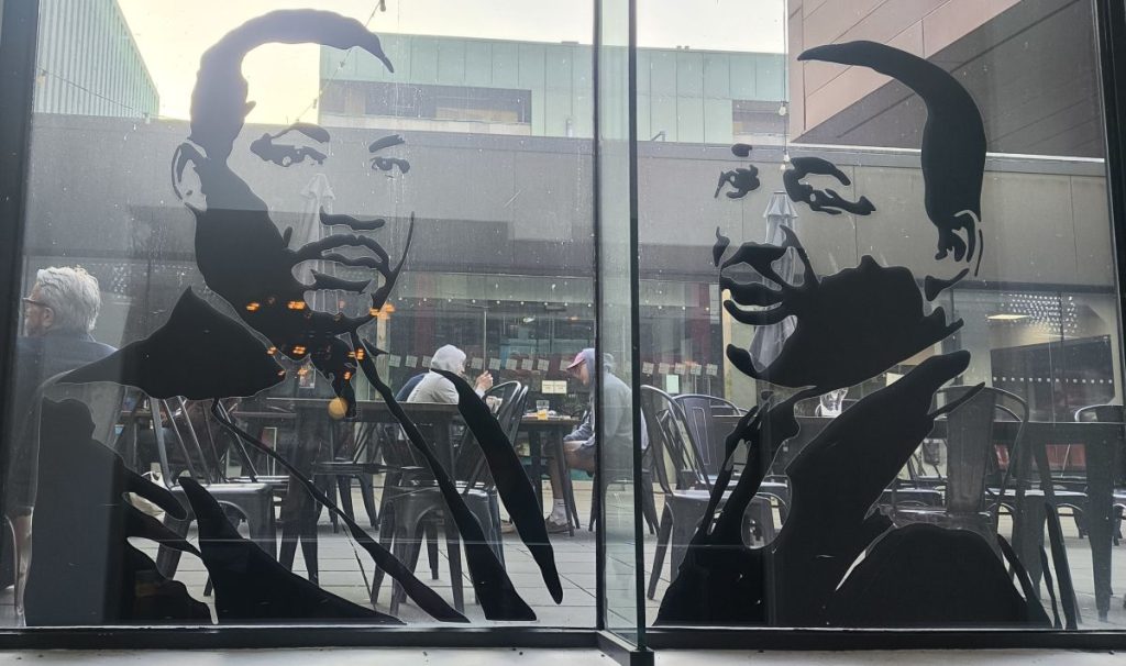 Martin Luther King images on the window of Luther's Students' Union Bar in Newcastle