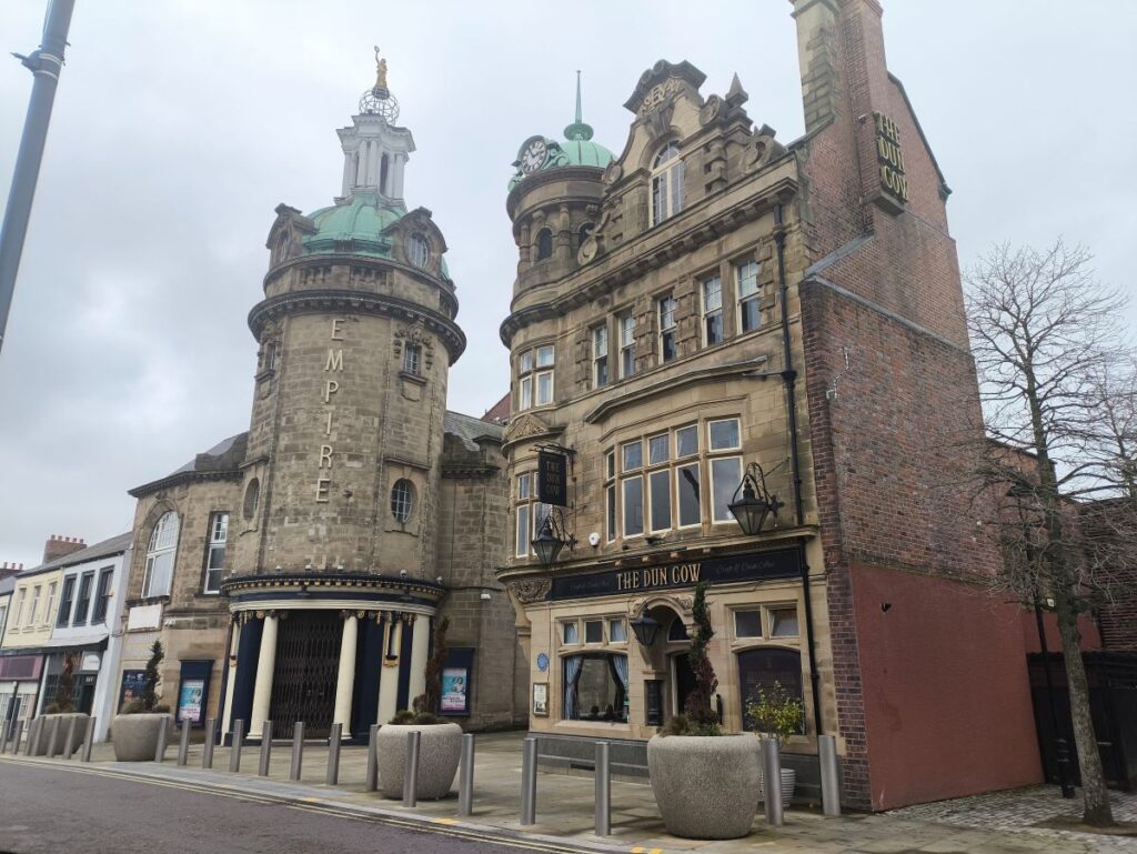 Exterior of the Dun Cow pub and Empire Theatre in Sunderland 