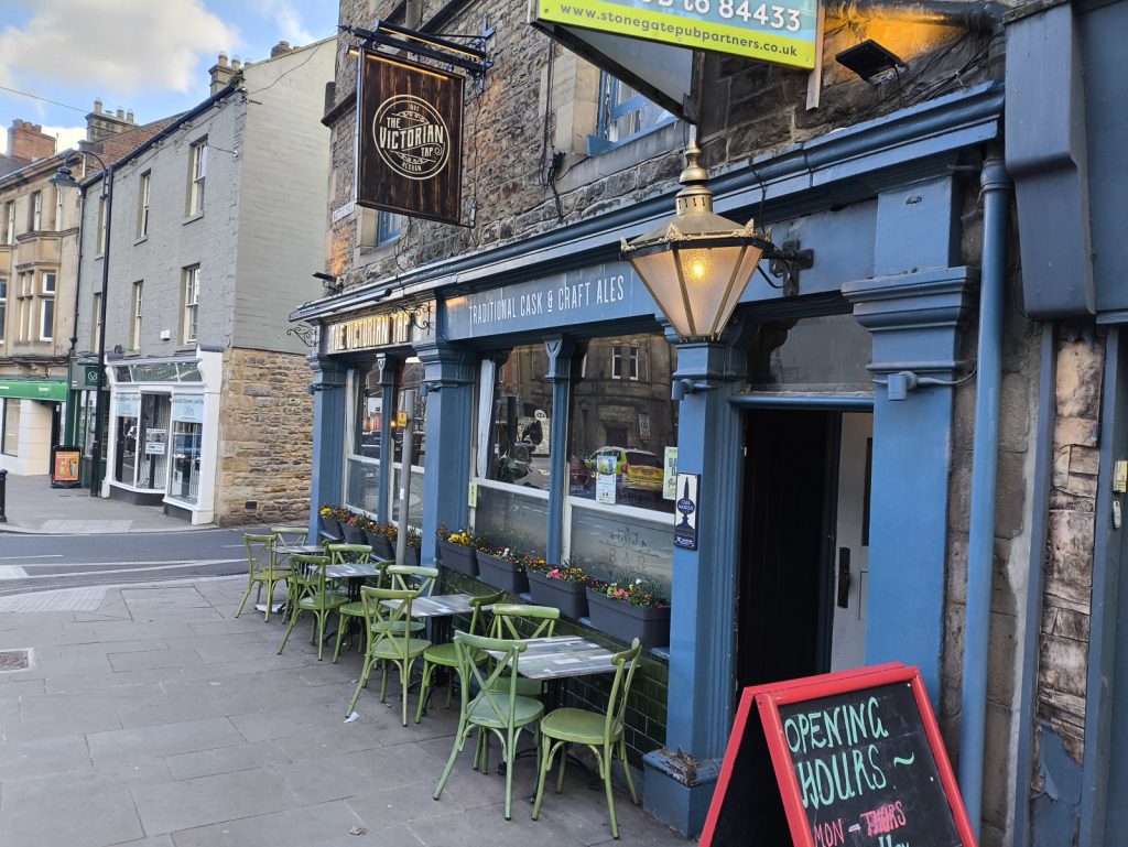 Victorian Tap in Hexham showing pub signage and outside seating.