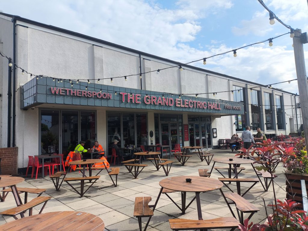 The outside of the Grand Electric Hall Wetherspoons pub in Spennymoor, County Durham.