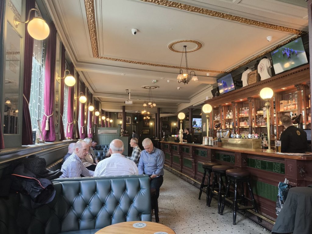 Looking along the bar at the Deer's Head pub in Belfast.