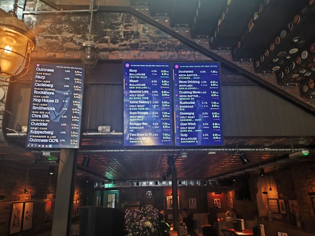 The menu of at The Woodworkers Craft Beer Pub in Belfast.